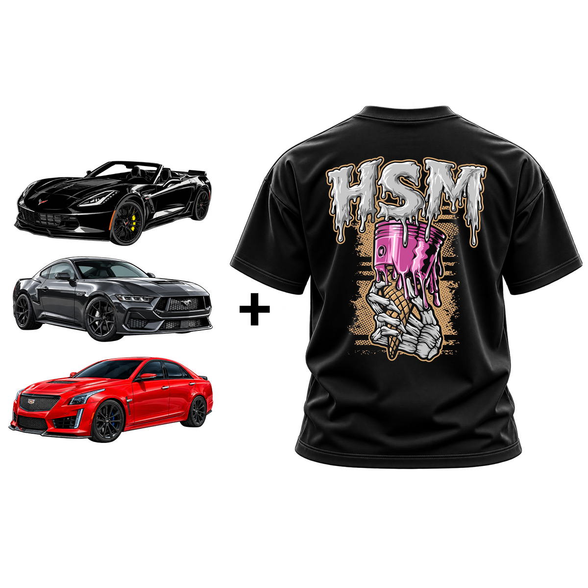 HSM Piston Ice Cream Cone Shirt & Triple Decal Package Bundle (MENS)