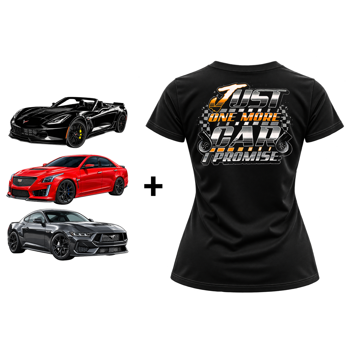 Just One More Car I Promise Shirt & Triple Decal Package Bundle (WOMENS)