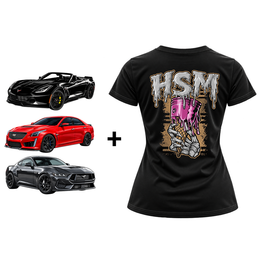 HSM Piston Ice Cream Cone Shirt & Triple Decal Package Bundle (Womens)