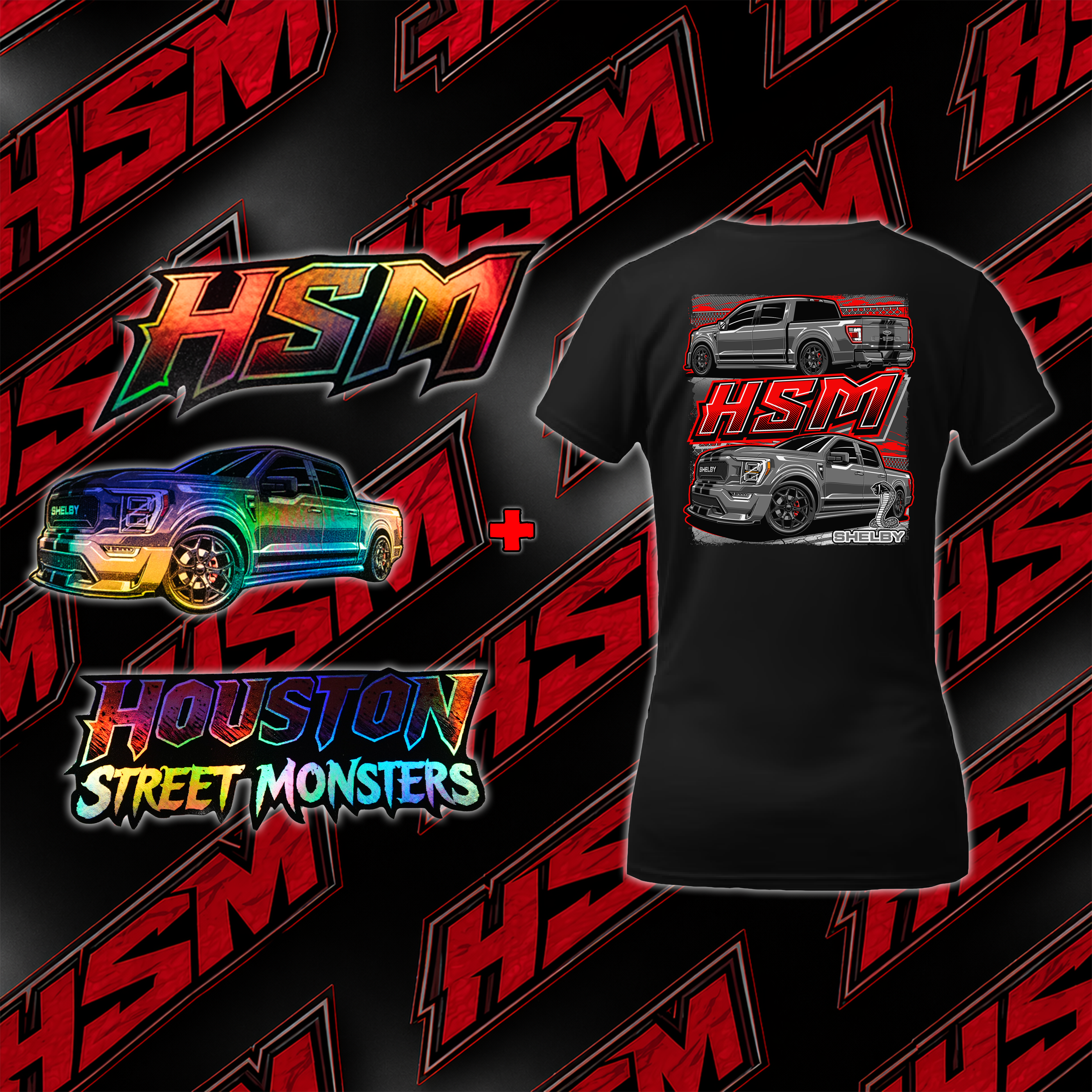 Shelby Super Snake Shirt & Triple Decal Package Bundle (WOMENS)