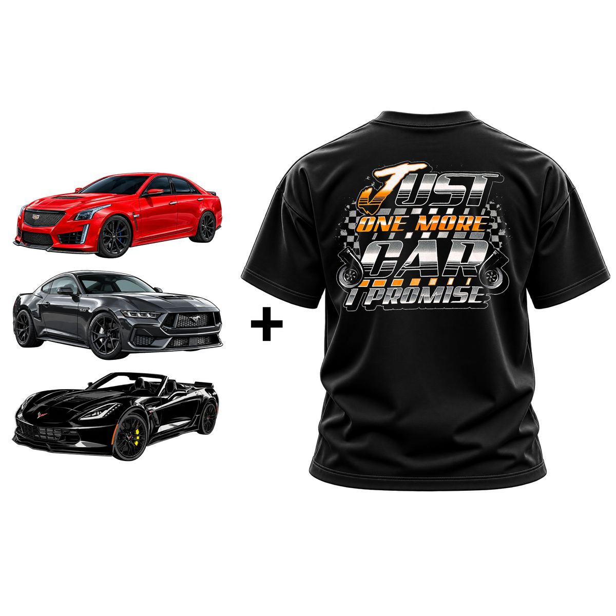 Just One More Car I Promise Black Shirt & Triple Decal package Bundle (Youth)
